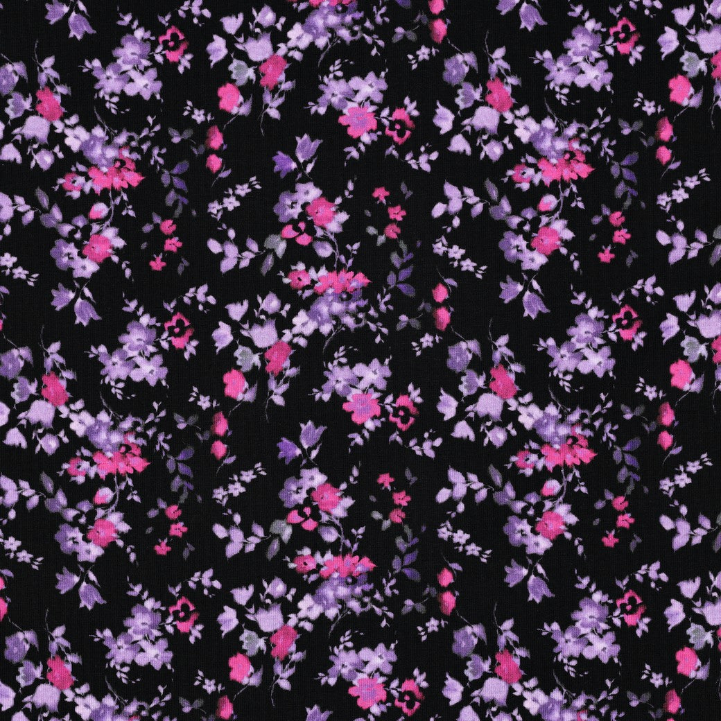 Bawełniana dzianina, Jersey – drobne liliowe kwiatuszki