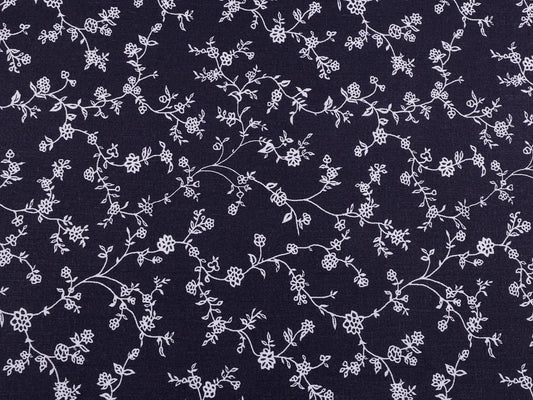 alt
Image of 100% cotton fabric - white blooming vines on dark blue 125 g/m² – available at Šarlotes audumi