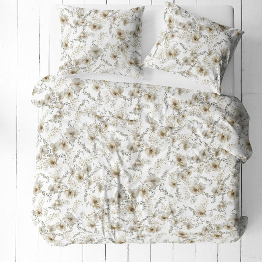 Image of 100% cotton fabric - white flowers 125 g/m² – available at Šarlotes audumi
