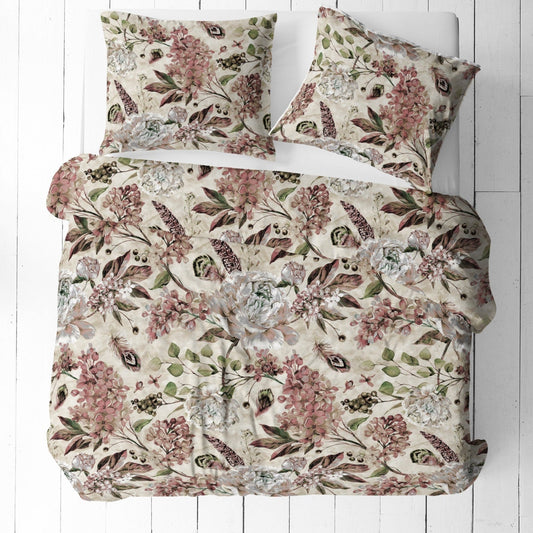 100% Cotton fabric - beige floral motif 125 g/m²