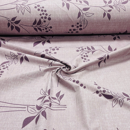100% Cotton fabric - lilac leaf motif 220cm 146 g/m²