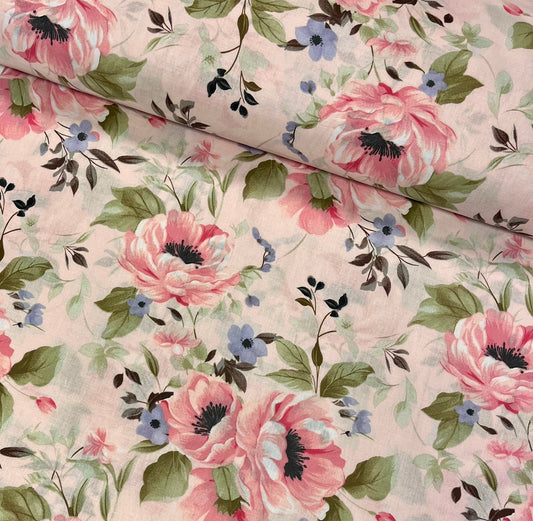 Image of 100% cotton fabric - peonies 125 g/m² – available at Šarlotes audumi