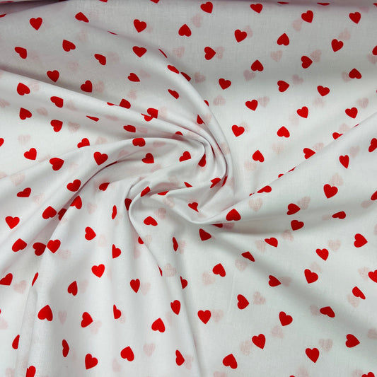 100% Cotton fabric - hearts on a white background 125 g/m
