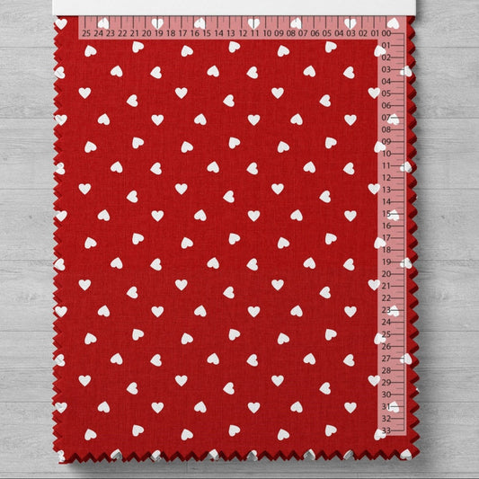 100% cotton fabric - hearts on a red background 125 g/m