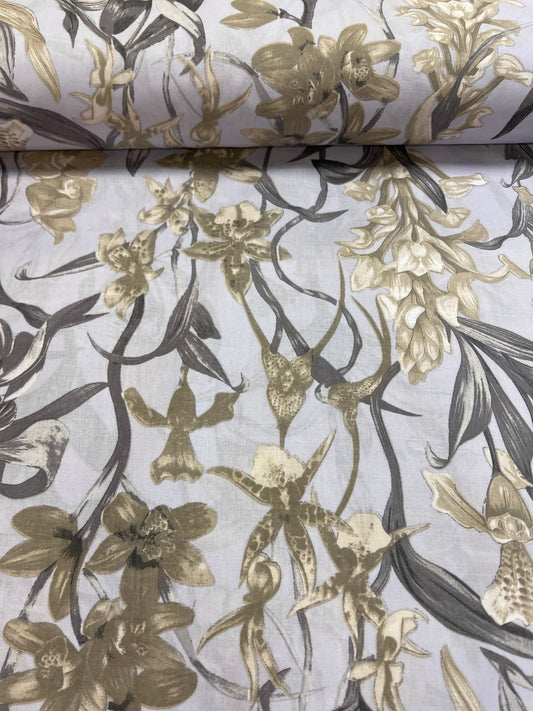 100% Cotton Fabric - Gray Floral Pattern 125 g/m²