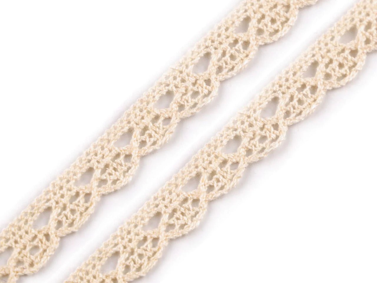 Attēls ar 100% Kokvilnas mežģīne 1,4 cm- dabīga – pieejams internetā Šarlotes audumi