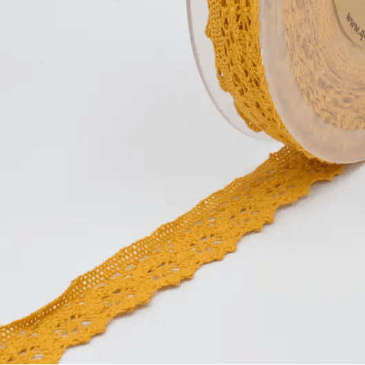 Image with 100% cotton lace 3 cm - warm yellow – available at Šarlotes audumi
