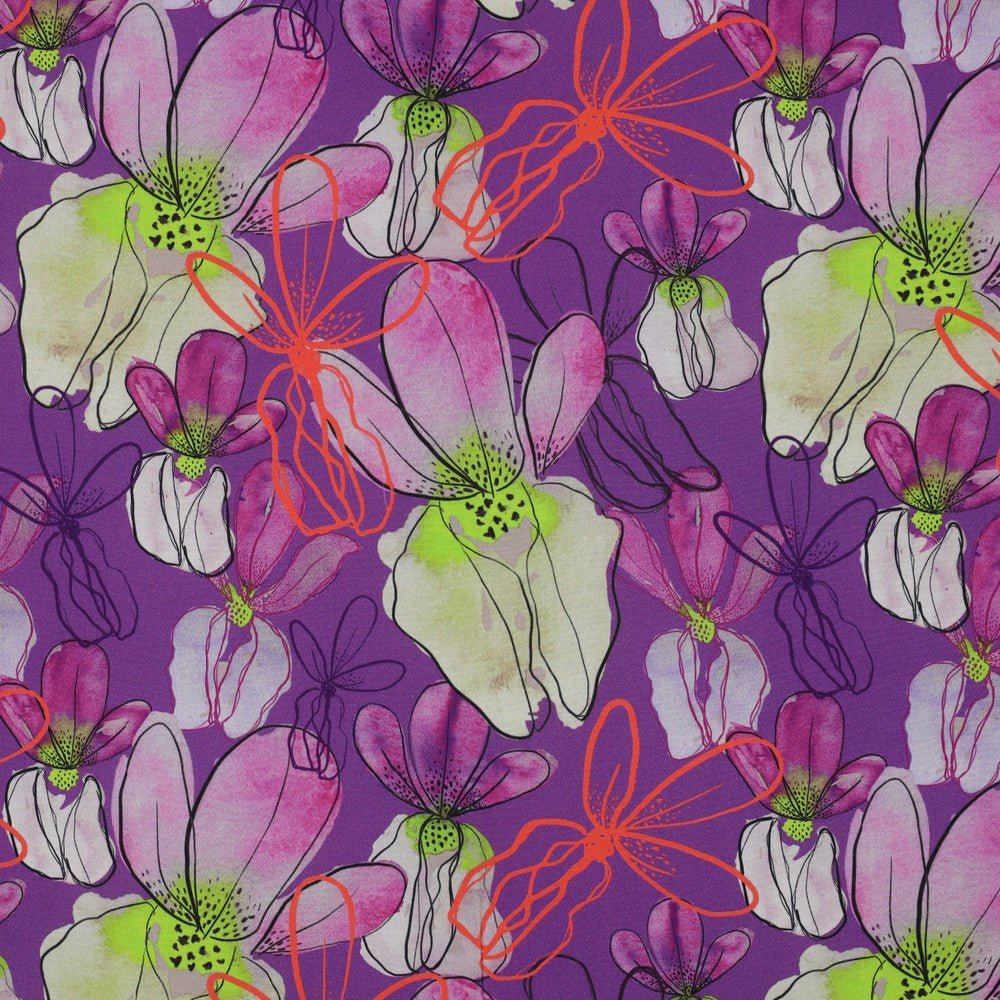 alt
100% Viscose fabric LENZING™ ECOVERO™ flowers on a lilac background 110 g/m²