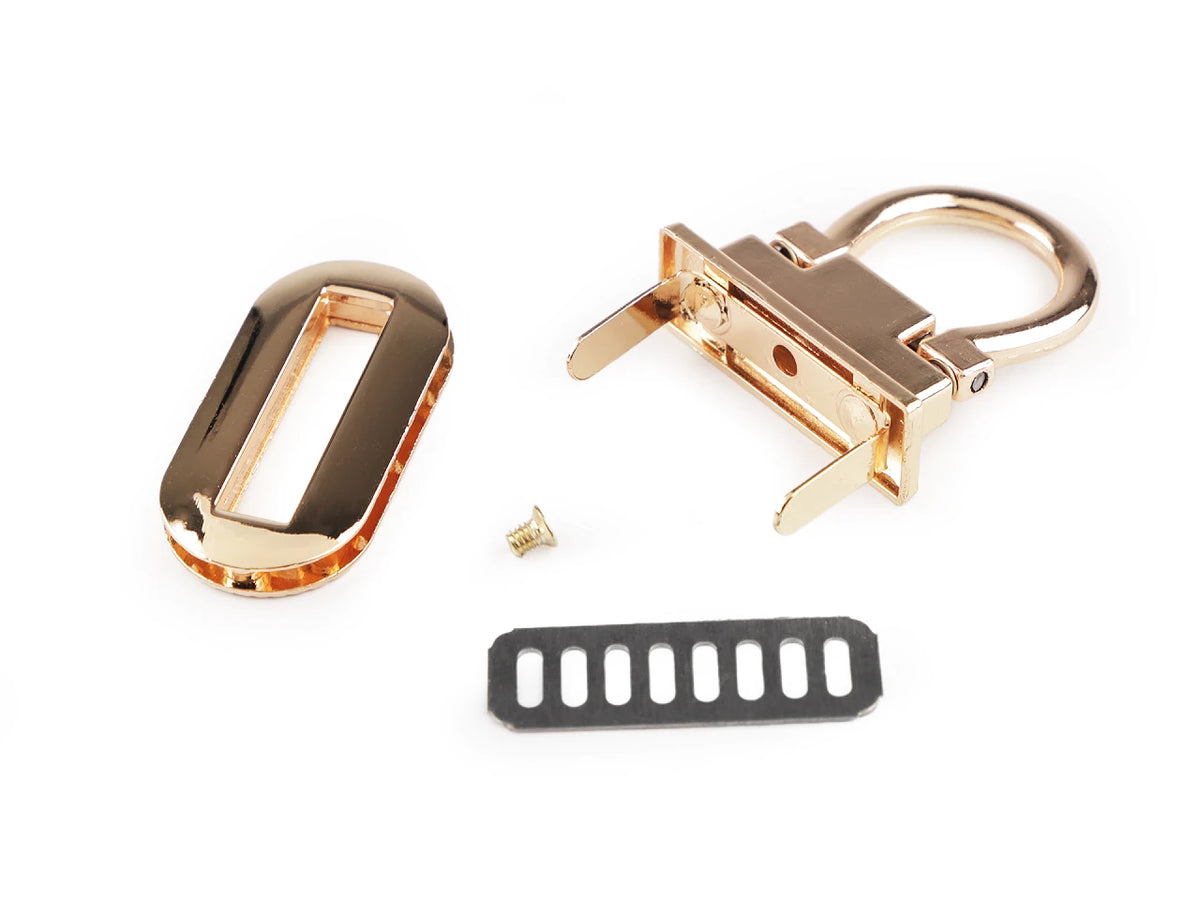Metalowe zapięcie / zamek do torby 20 × 42 mm – w kolorze złotym