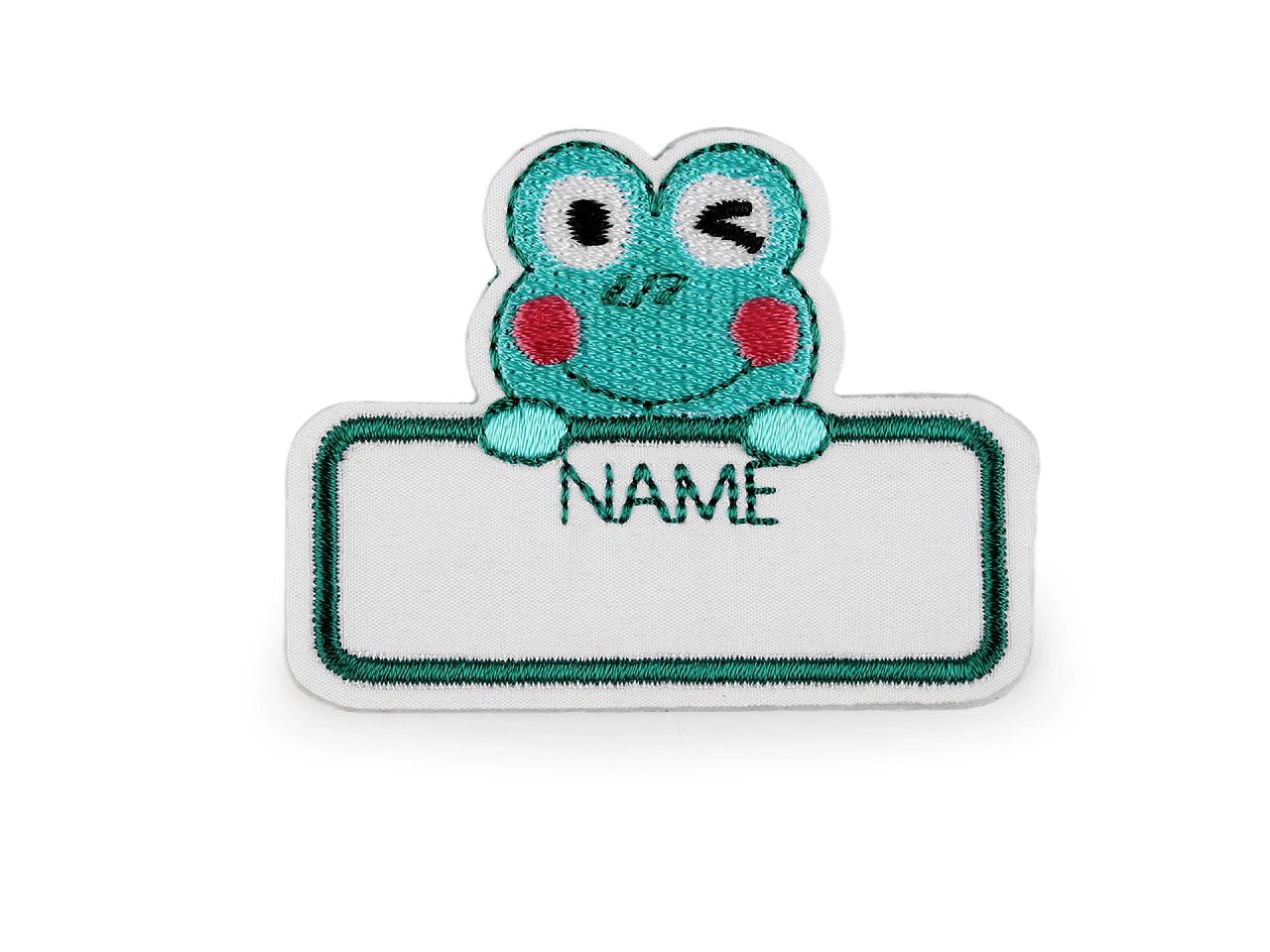 Image of a fabric label with space for a name – self-adhesive – available at Šarlotes audumi