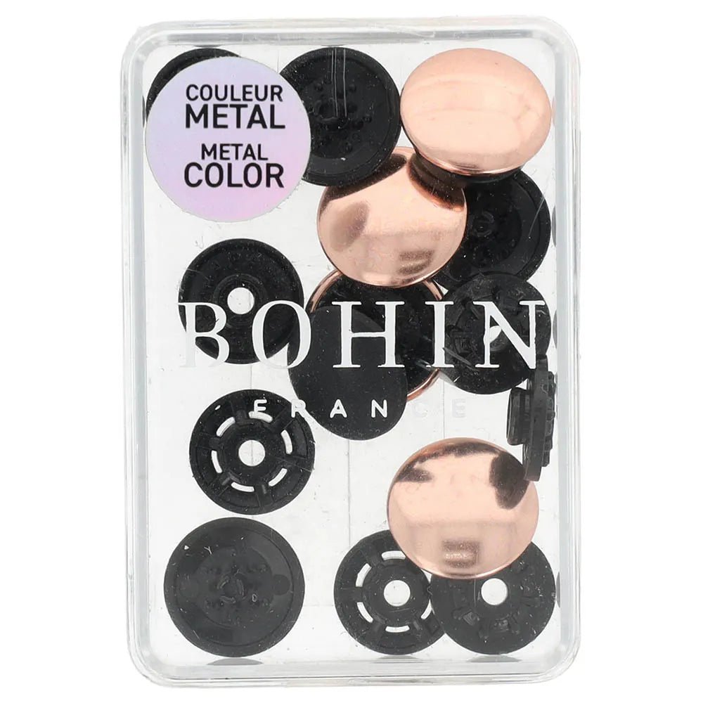 Zdjęcie przedstawiające napy BOHIN Magic bez szczypiec 14 mm – Rose Gold, 4 szt. – dostępne online w Šarlotes audumi