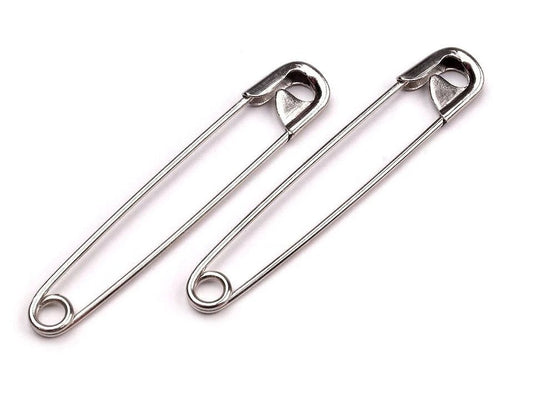 Safety pins, paper clips 50 mm - silver (pack of 12)