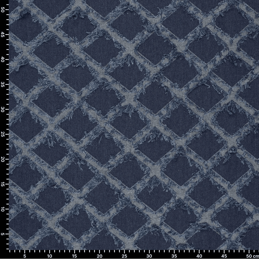 Image of denim fabric with elastane - decorative fringe 360 g/m² – available at Šarlotes Audumi