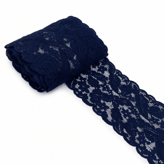 Image with flexible lace 15 cm - dark blue with a velvet-like texture – available at Šarlotes audumi