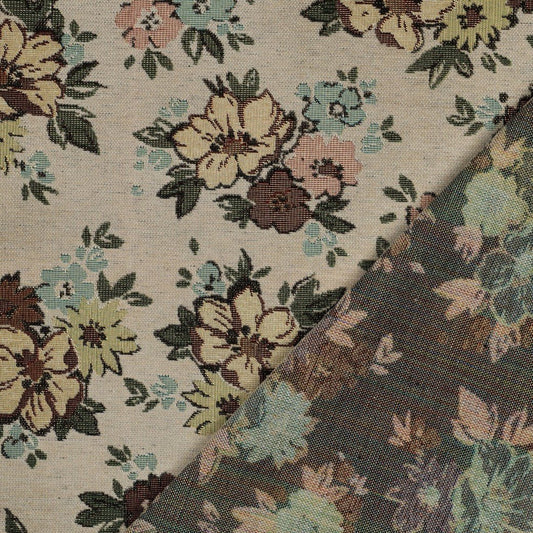 alt
Image with tapestry - flowers with gold accents on a light background 420 g/m² – available at Šarlotes audumi