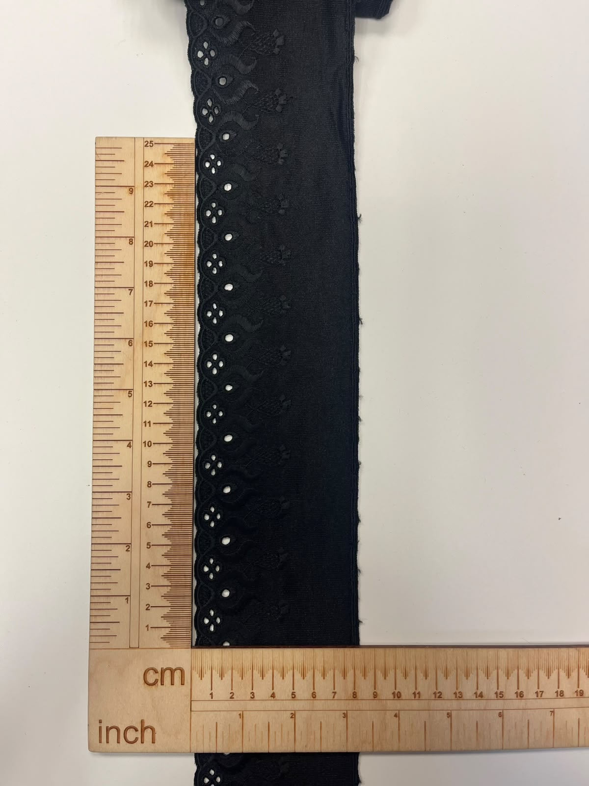 Embroidered lace 8 cm - black - available online at Šarlotes audumi
