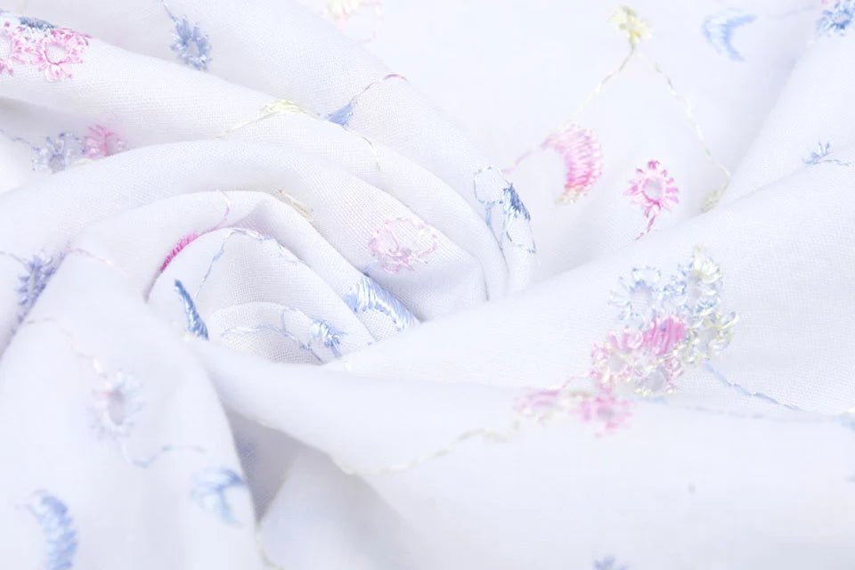 Embroidered cotton fabric - colorful embroidery 110 g/m²