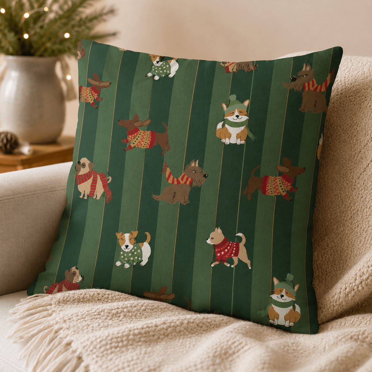 Image of canvas fabric with dogs in winter, 200 g/m² – available at Šarlotes audumi