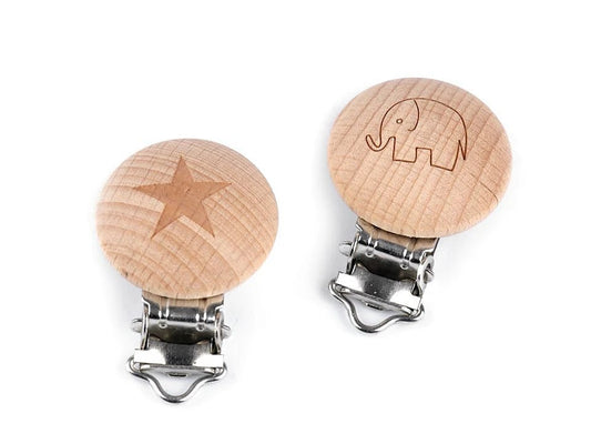 Wooden pacifier clip / toy clip - elephant