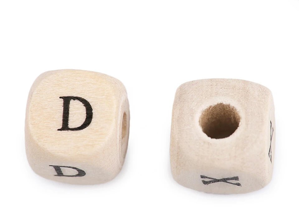 Wooden beads with letters, 10×10 mm|80 pcs.