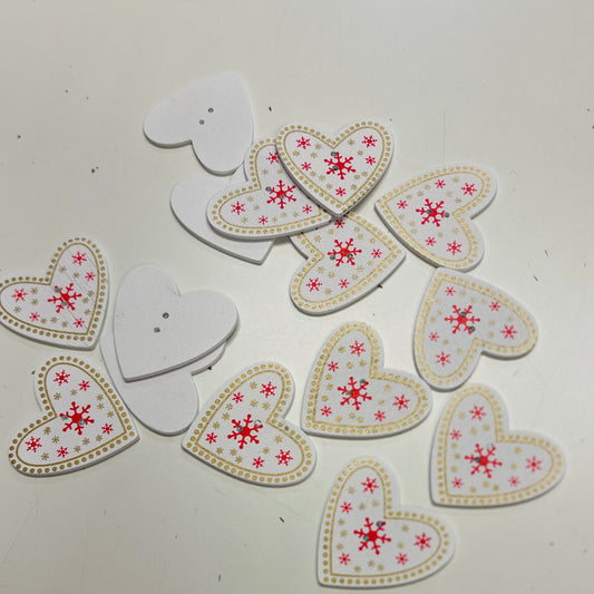 Wooden buttons 35 mm - heart with snowflakes