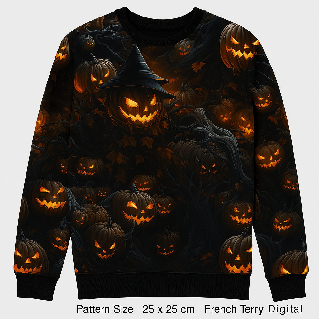 cotton loop knit - spooky pumpkins 230 g/m²