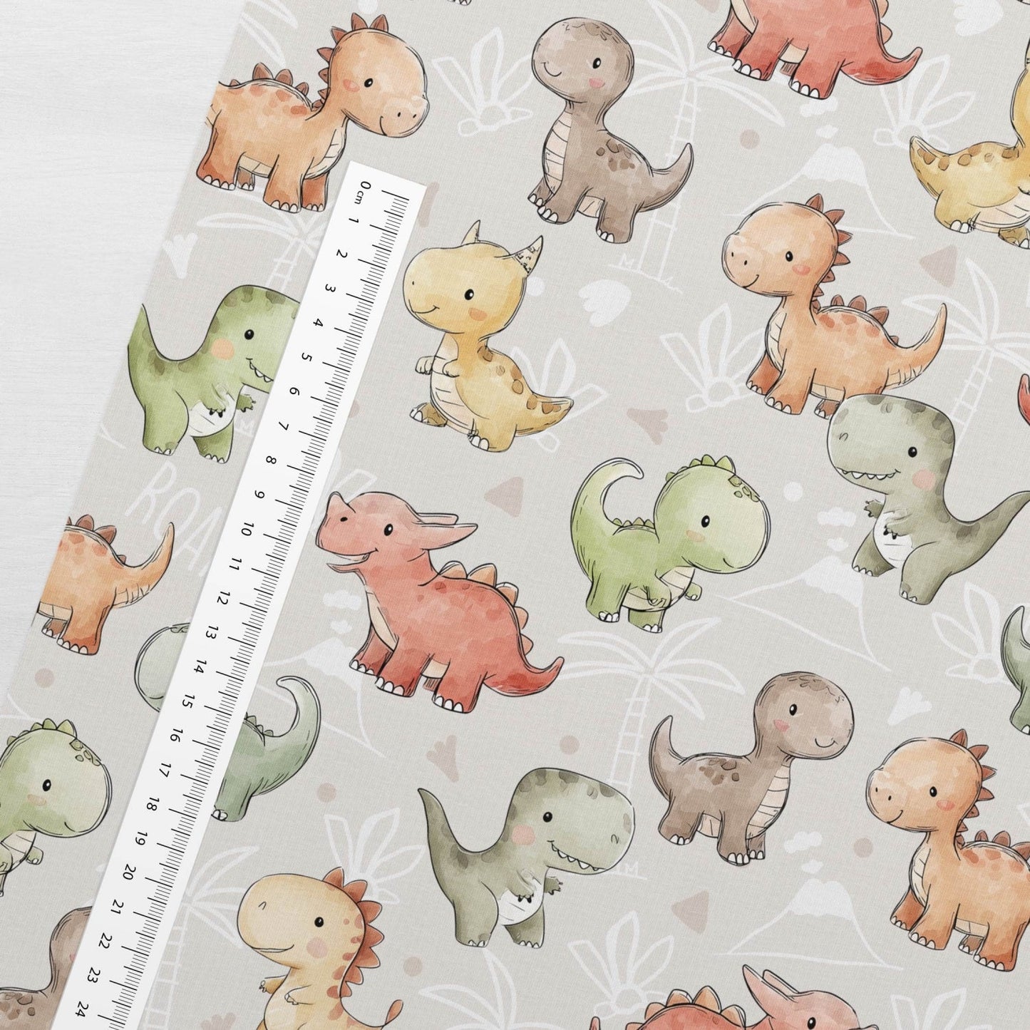 Image with cotton loopback knit - friendly little dinosaurs 250 g/m² – available at Šarlotes audumi