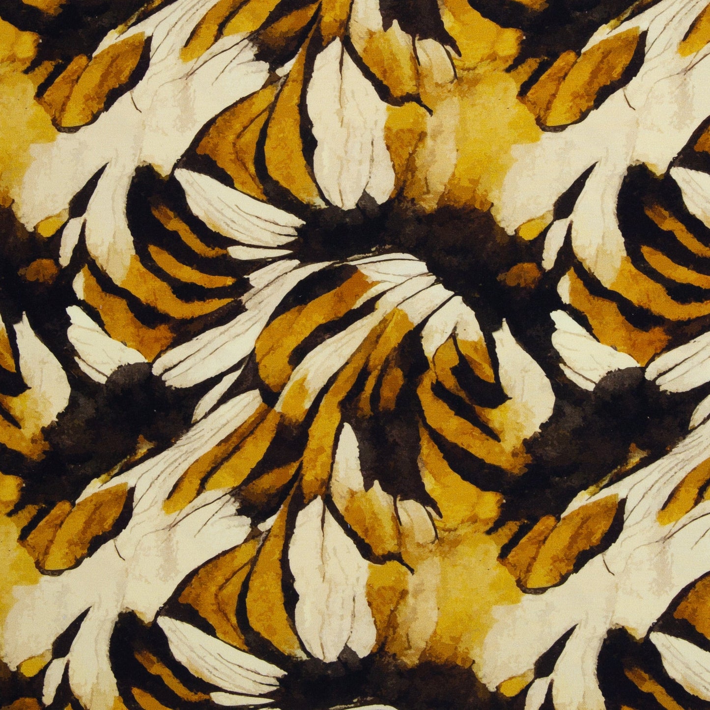 Image with cotton loop-back knit - honey yellow abstract pattern 260 g/m² – available at Charlotte's Fabrics
