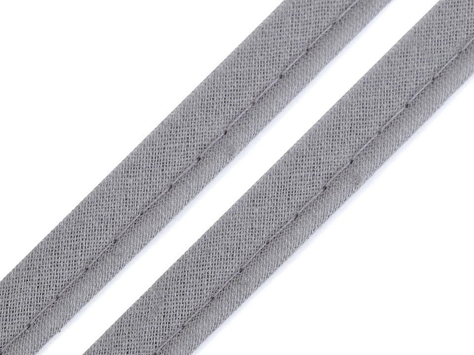 Cotton ribbon with cord 12 mm - grey