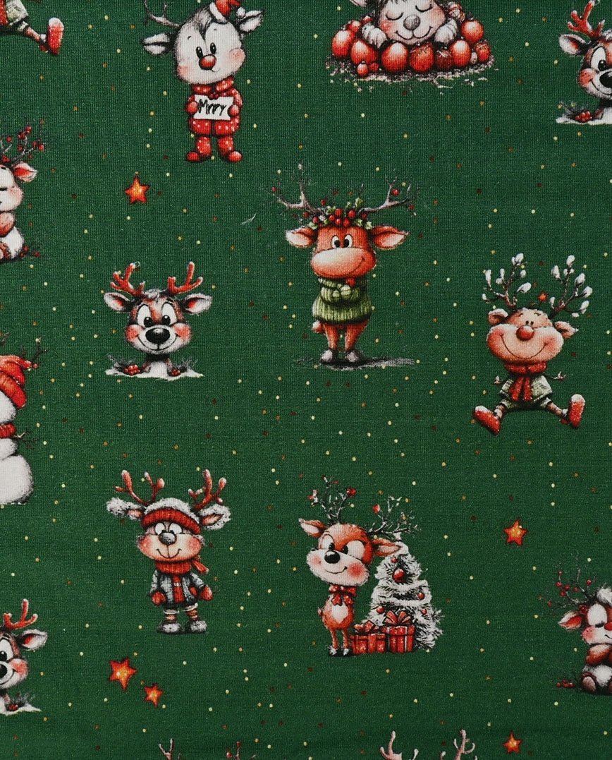 Image of cotton jersey with deer, waiting for Christmas – available online at Šarlotes audumi