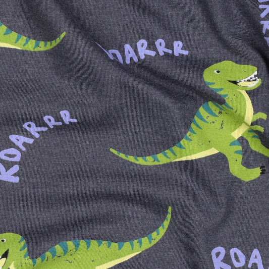 Cotton jersey - dinosaurs on grey melange 200 g/m²