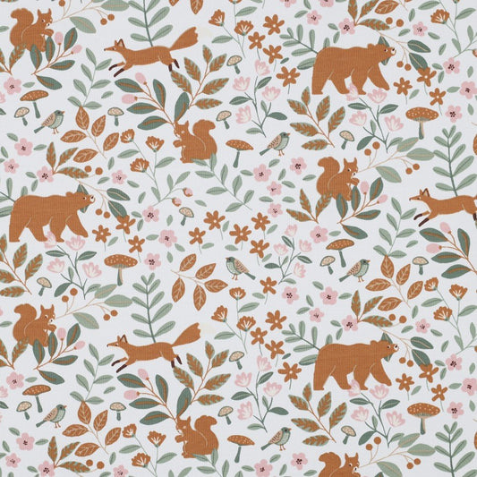 Cotton jersey - forest animals in leaves 200 g/m²