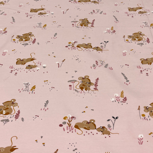 Cotton jersey - mice on a soft pink background 220 g/m²