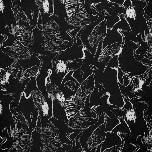 Print with linen and viscose - storks 170 g/m² – available at Charlotte's Fabrics