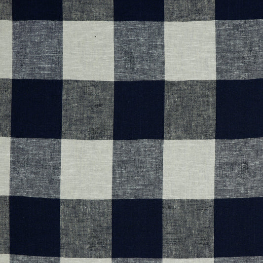 Linen with viscose - dark blue checked 145 g/m²