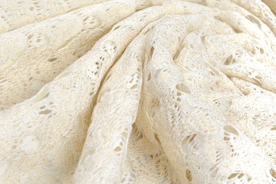 lace fabric - milk white with gold accents 170 g/m²