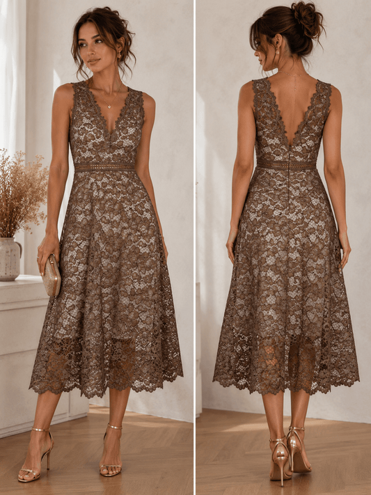 Image with lace fabric - chocolate shade 130 g/m² – available at Charlotte Fabrics