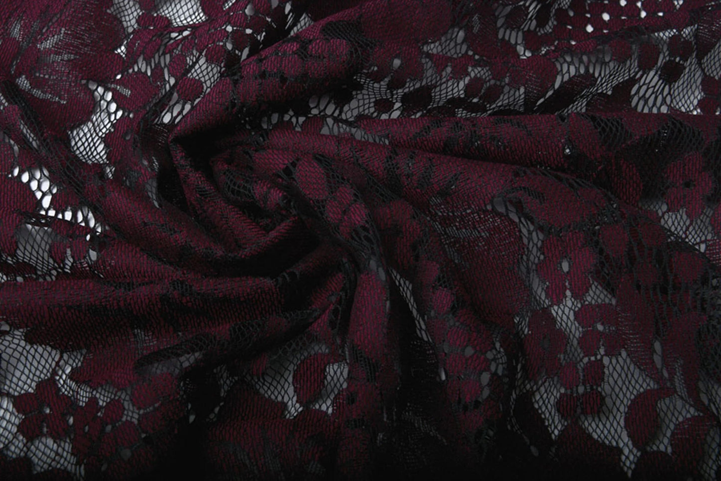 Image of lace fabric - dark red flowers 110 g/m² – available at Šarlotes audumi