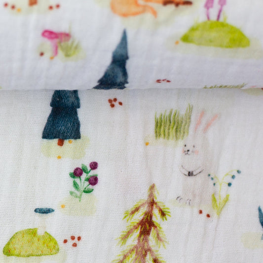 muslin - bear with a fox in the forest 130 g/m²
