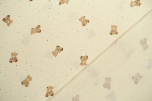 Muslin - teddy bears on a butter-yellow background 125 g/m²
