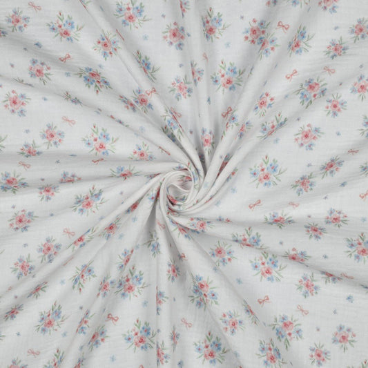 Image with Muslin - flowers and bows 120 g/m² – available at Šarlotes audumi