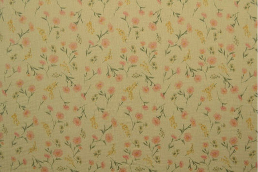 Muslin - delicate flowers on a beige background 140 g/m²