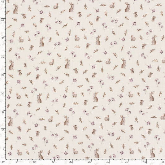 Image with Muslin - rabbits and flowers on milky white 130 g/m² – available at Charlotte's Fabrics