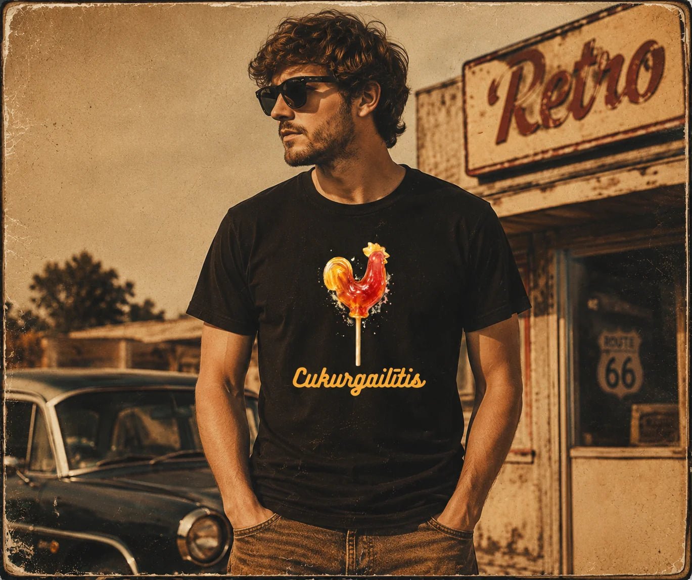 Obraz przedstawiający T-shirt z bawełny organicznej „Cukurgailītis” – dostępny w Šarlotes audumi