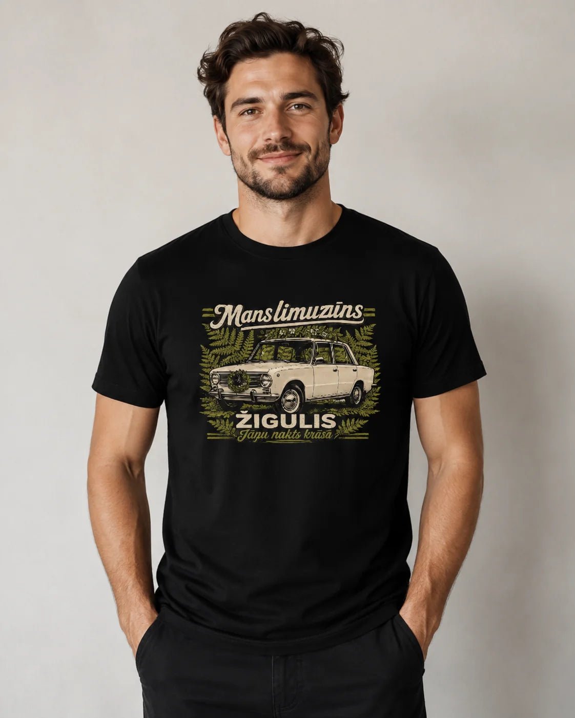 Image of organic cotton T-shirt "Žigulis" – available at Šarlotes audumi