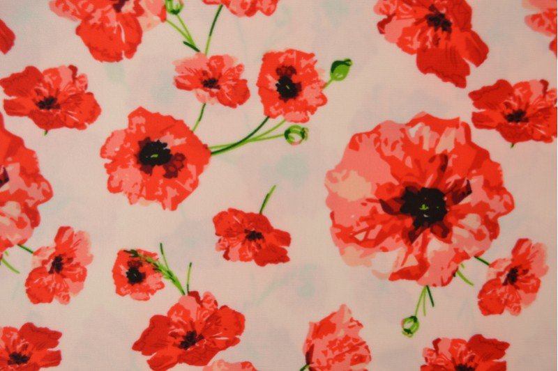 Swimsuit lycra fabric - poppies 220 g/m²