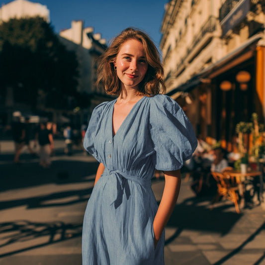 Image with thin denim fabric for dresses, shirts - light blue 135 g/m² – available at Šarlotes audumi