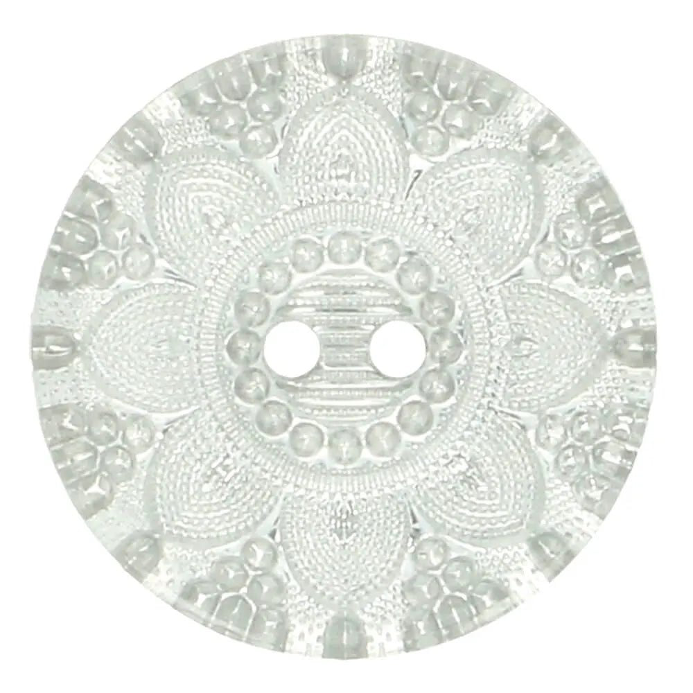 11 mm plastic buttons - transparent with a silver pattern