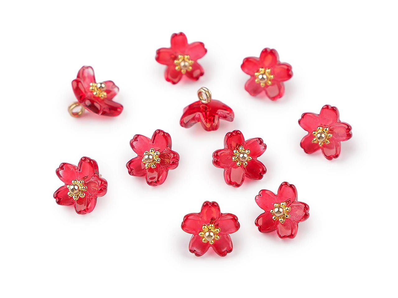 Image of plastic buttons, beads – little flowers with a metal center Ø10 mm| various shades – available at Šarlotes Audumi