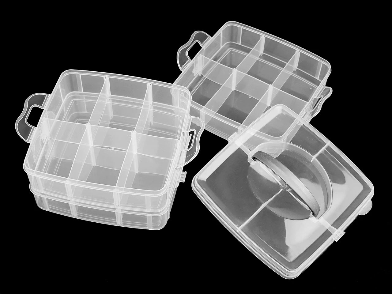 Plastic three-tier box with handle for handicrafts
